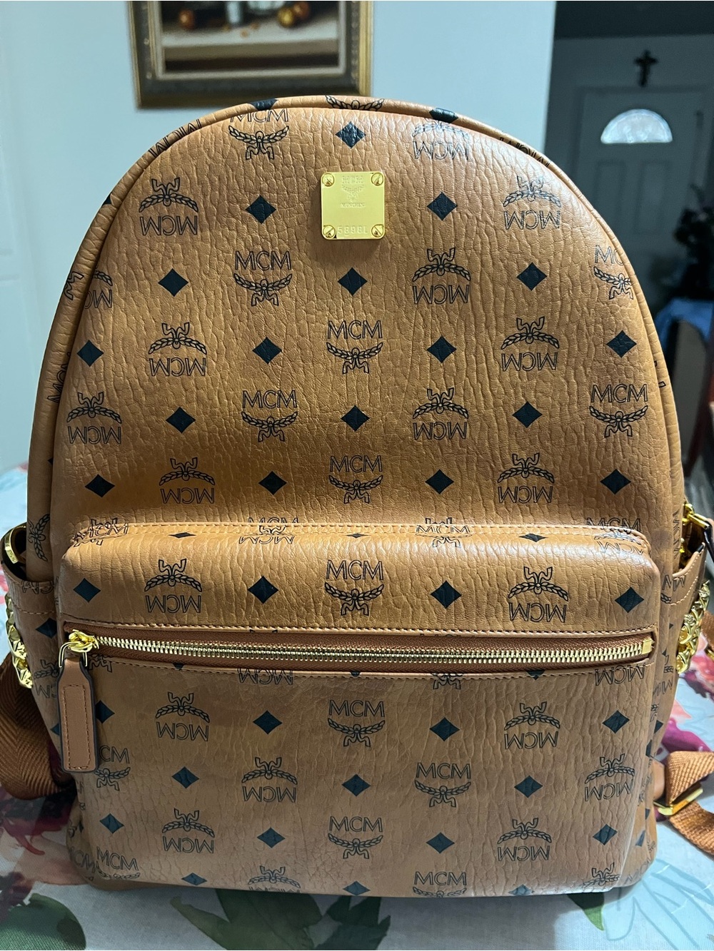 MCM Cognac Visetos Studded Backpack – New With Tags